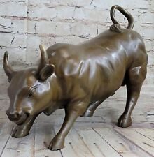 Large Magnificent Stock Market Bull Toro Bronze Sculpture Marble Base Statue picture