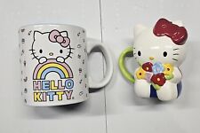 2 Vintage Sanrio Hello Kitty 16oz Holding Flowers Figural Mug Ceramic Small Chip picture