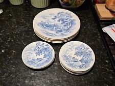 15 Pc Enoch WEDGWOOD (Tunstall) Blue & White COUNTRYSIDE  Misc Dishes England  picture