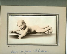 Vintage Studio Photo in Folder - Baby Boy Laying on His Belly - FLANDERS Family picture