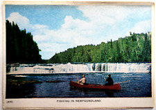 1953 - Two Men in a Canoe, Fishing in a River in Newfoundland CA Sports Postcard picture