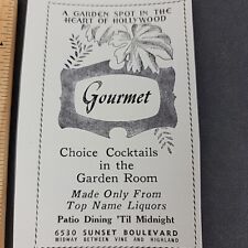 Vtg 1947 Print Ad Gourmet Garden Spot Hollywood MINI AD Sunset Boulevard picture