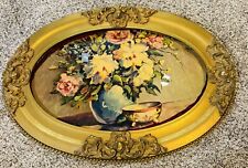 Vintage Gold Oval Picture Frame Bubble Glass 17”x 24” picture