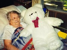 GE Photograph Old Woman Laying On Death Bed Holding Stuffed Animal Plush Bear picture