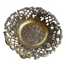 Vintage Italian Brass Dish Decorative Heavy Metal Lace Floral C1 picture