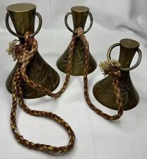 Vintage Brass Bells of Sarna India Lot of 3 on Rope Beautiful Complete Rare 1955 picture