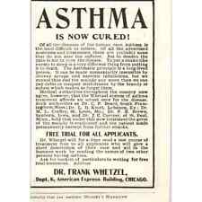 Dr. Frank Whetzel Chicago Asthma Cure c1905 Original Advertisement AE7-A3 picture