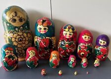 Vintage Russian Matryoshka Nesting Hand Painted Wooden Dolls Set of 15 picture