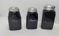 Vintage Art Deco Depression Black Amethyst Glass Flour, Salt & Pepper Shaker Set picture