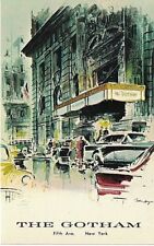 Postcard NY The Gotham Hotel Street View Drawing VTG Chrome New York City picture