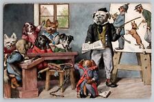 Arthur Thiele Anthropomorphic Dressed Dogs Classroom TNS 1613 Vtg Postcard 1913 picture