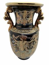 Greek Art Black 24k Gold Vase Made In Greece Hand Made  Decor Naked Lady Mytholo picture