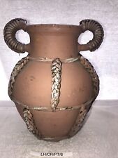 VINTAGE SOUTHWESTERN LARGE CLAY POTTERY WITH WICKER DECOR picture