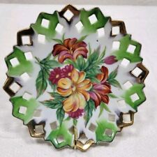 Vintage ArtMark Hand Painted Decorative Floral Lattice Cut Out Wall Plate  picture