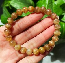 7.8mm Natural Yellow Kunzite Crystal Round Cat's Eye Beads Bracelet B554 picture