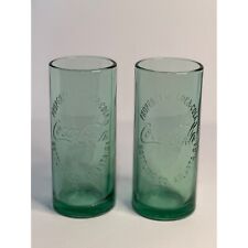 VTG Coca-Cola Green Glass Drinking Heavy Embossed Tumblers Soda Water Set Of 2 picture