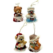 VTG Jasco Caring Critters Cat Mouse Porcelain Lot Of 4 Christmas Bell Ornaments picture