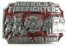 1983 Vintage Siskiyou American Commemorative Firefighter 3D Pewter Belt Buckle picture