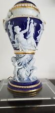 Spectacular Cobalt Porcelain Urn As Lamp w Relief Lion & Nymphs E Jammes picture