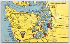 Postcard Sportsman & Tourist Map Of Olympic Peninsula, Washington Posted 1950 picture