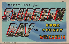 Greetings from Sturgeon Bay Door County Wisconsin Large Letter 1945 Teich Linen picture