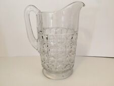 Vintage Mid Century Heavy Clear Glass Water Beer Juice Pitcher Geometric Pattern picture