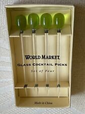 Vintage 90s Glass Olive Cocktail Picks Sticks World Market Set Of 4 picture