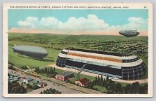 Postcard Goodyear Zeppelin Airship Factory And Dock Akron Ohio Blimp Hangar picture