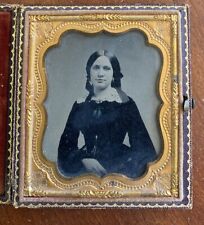 ANTIQUE YOUNG LADY WOMAN DAGUERREOTYPE TOOLED FRAMED THISTLE FLOWER Horse In Pin picture
