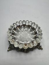Vintage Signed Mementos Glass Daisy Ashtray Trinket Dish w/ Metal Base No Chips  picture