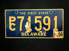 1998 Delaware License Plate PC71591   THE FIRST STATE, BEAUTIFUL YELLOW ON BLUE picture