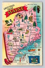 ME-Maine, Scenic General Greetings Map, Landmarks, Antique, Vintage Postcard picture