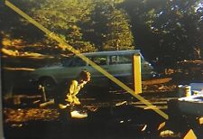 VTG 35mm Slide 1963 Chevrolet Station Wagon Boy Campground Picnic Table #22379 picture