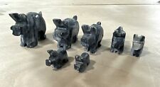Set Of 7 Graduated Sizes Marble Pigs, super cute black/gray marble stone pigs. picture
