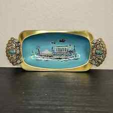 Vintage Teal Enamel & Brass Judaica Tray with Traditional Motifs - 12