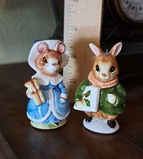 2- Vintage Schmid  Country Friends Painted Rabbit And Mouse Ornaments Japan picture