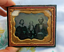 Antique 1800s Civil War Era Ambrotype Family Mother Father Child Tinted Wear picture