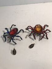Katherine’s Collection Jeweled Spider Ornaments Set of 2 Red Amber Halloween 3