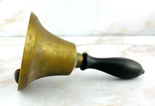 Antique Small Brass School Bell 1910 Wooden Handle picture