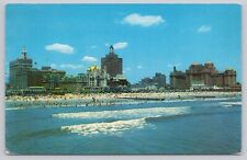 Atlantic City New Jersey Skyline View Vintage Chrome Postcard Beach Shoreline picture