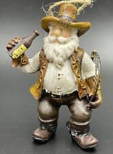 Vintage Small Resin Southwestern Cowboy Santa Claus w/Bottle Ornament 4