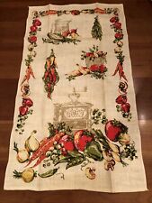 Vintage Mid Century Linen Tea Towel Vegetables MCM Kitchen Wall Decor 16 X 28 picture