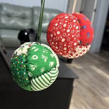 Hand Crafted Quilted Fabric Ball Christmas Tree Ornaments 2 Patchwork Handmade picture
