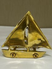 Solid Brass Pair Penco1982 Gold Toned Sailboat Figurin Tissue Holder Decor Vntg picture