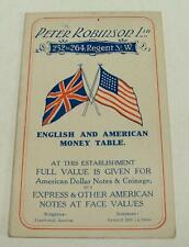 WW1 ERA PETER ROBINSON LTD UK CLOTHIER ENGLISH AND AMERICAN MONEY TABLE CURRENCY picture