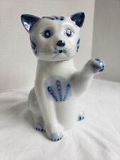 Vintage Cat Blue and White Teapot, Handcrafted in Thailand #OSSH picture