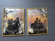 Vintage Convex Silhouette Pictures Set Of 2 Reverse Painted Victorian picture