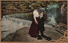 Vintage Postcard 1910's Lovers Couple Kneeling Holding Her Hand Waterfalls picture