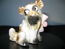 Vtg German Ceramic Dog Figurine Missing Bug/Fly Pink Bow Marked DD Germany READ picture