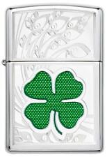 ZIPPO Polished Chrome Lighter / Classic Lucky Shamrock  - Made In USA picture